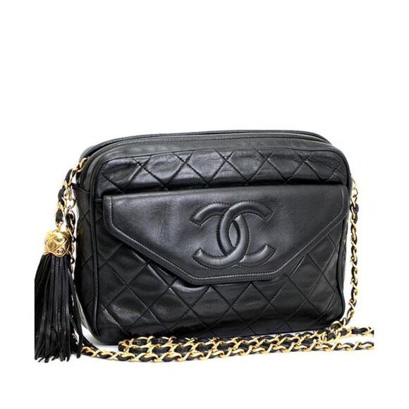 Chanel Matelasse Chain Shoulder Bag Fringe Black Leather - Picture 1 of 7